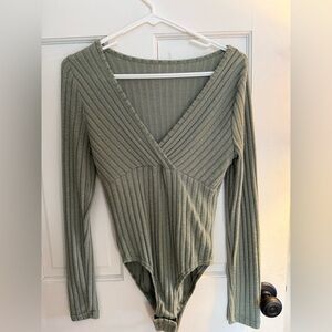 Ribbed V-Neck Long Sleeve Bodysuit